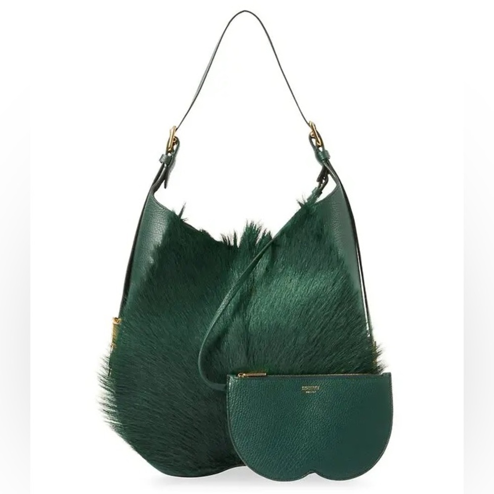 NEW BURBERRY Medium Chess Vine Green Leather Goat Hair Hobo Shoulder Bag